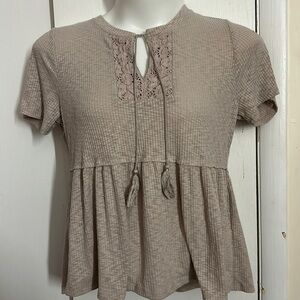 Greige Women's Short Sleeve Babydoll Blouse Top Navy Size XL